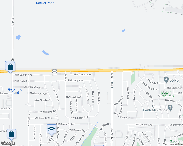 map of restaurants, bars, coffee shops, grocery stores, and more near 4003 Northwest Ozmun Avenue in Lawton