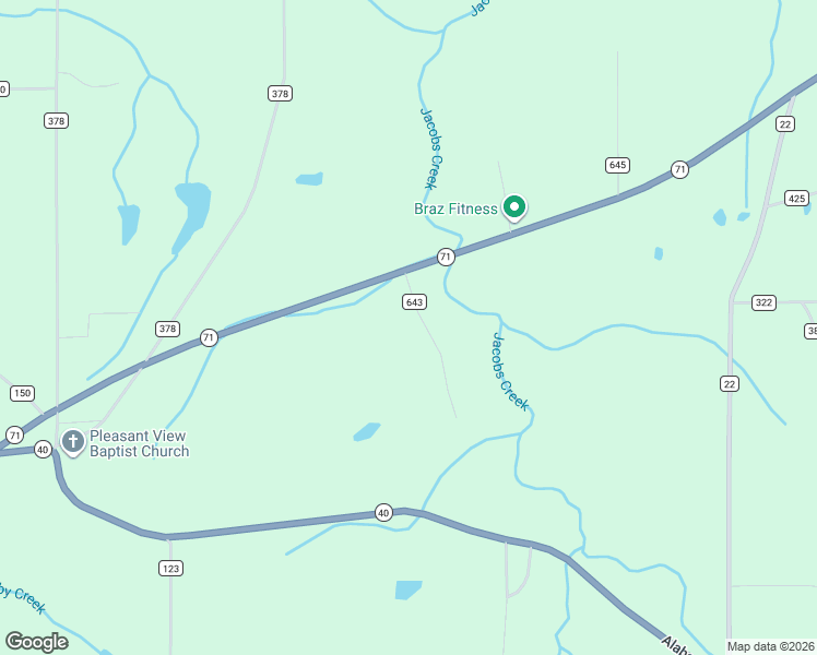 map of restaurants, bars, coffee shops, grocery stores, and more near 75 County Road 643 in Henagar