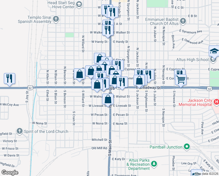 map of restaurants, bars, coffee shops, grocery stores, and more near in Altus