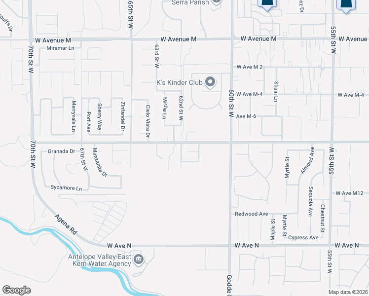 map of restaurants, bars, coffee shops, grocery stores, and more near 6151 Hickory Street in Palmdale