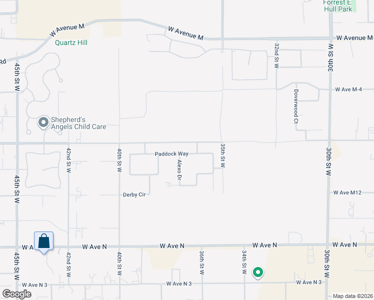 map of restaurants, bars, coffee shops, grocery stores, and more near 3625 Paddock Way in Lancaster
