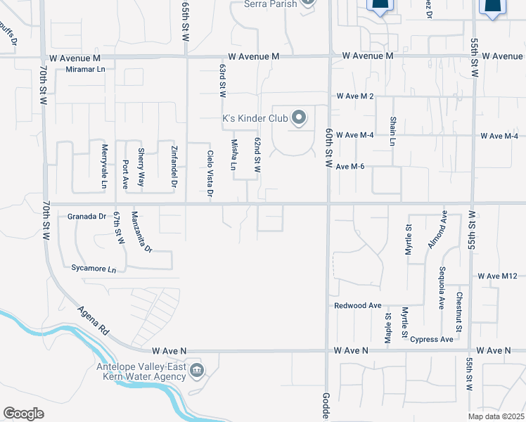 map of restaurants, bars, coffee shops, grocery stores, and more near 6151 Hickory Street in Palmdale