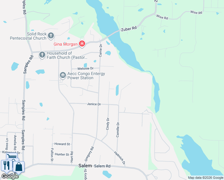 map of restaurants, bars, coffee shops, grocery stores, and more near 8082 Cindy Drive in Benton