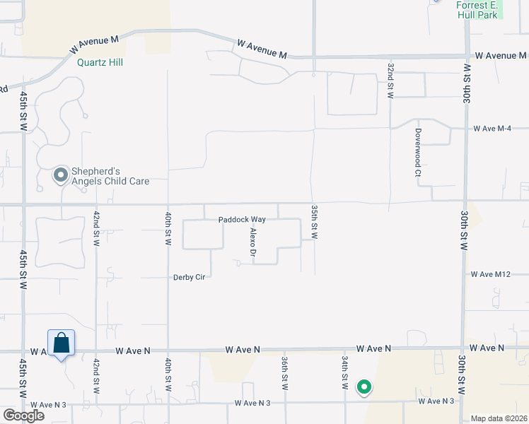 map of restaurants, bars, coffee shops, grocery stores, and more near 3625 Paddock Way in Lancaster