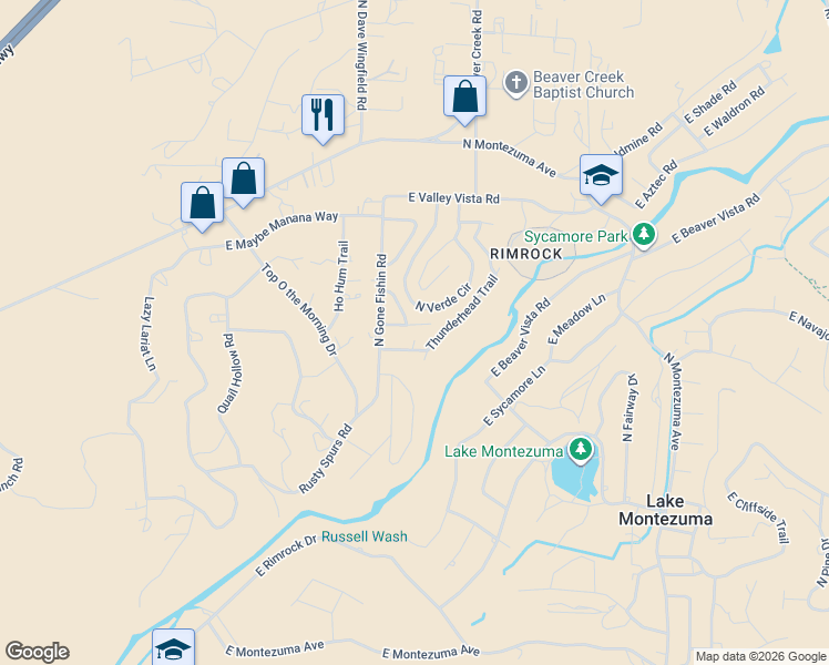 map of restaurants, bars, coffee shops, grocery stores, and more near 3625 Warrior Rest in Lake Montezuma