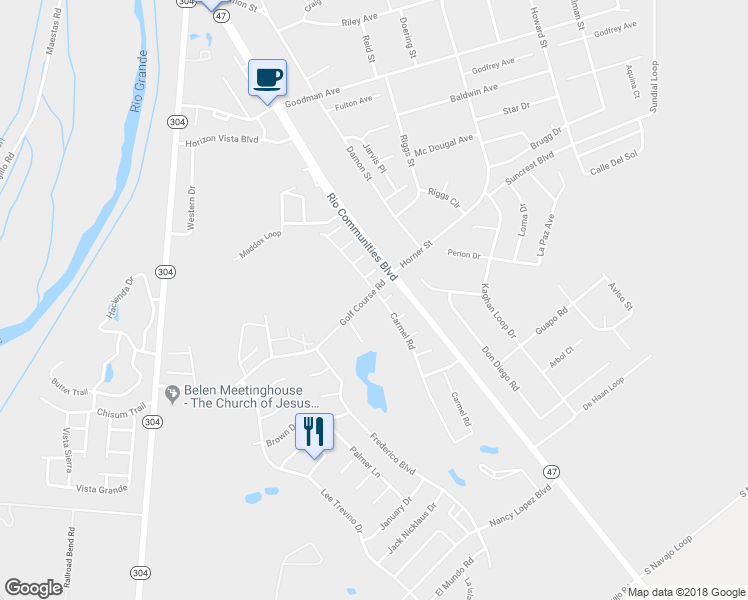 map of restaurants, bars, coffee shops, grocery stores, and more near 701 Carmel Road in Belen