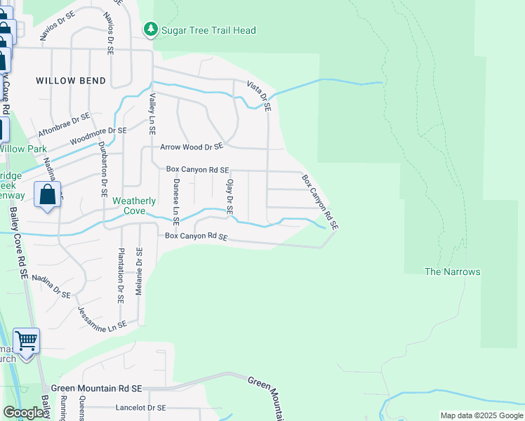 map of restaurants, bars, coffee shops, grocery stores, and more near 2800 Vista Drive Southeast in Huntsville