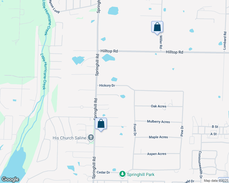 map of restaurants, bars, coffee shops, grocery stores, and more near 2107 Hickory Drive in Bryant