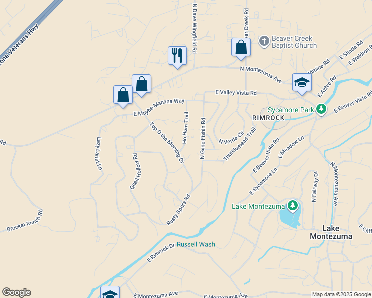 map of restaurants, bars, coffee shops, grocery stores, and more near 4735 Ho Hum Trail in Lake Montezuma