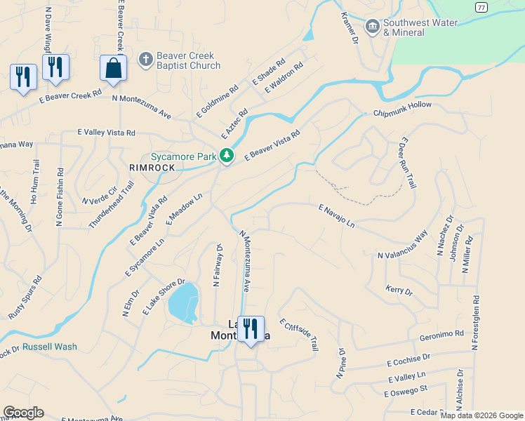 map of restaurants, bars, coffee shops, grocery stores, and more near 4190 Tohono Way in Lake Montezuma