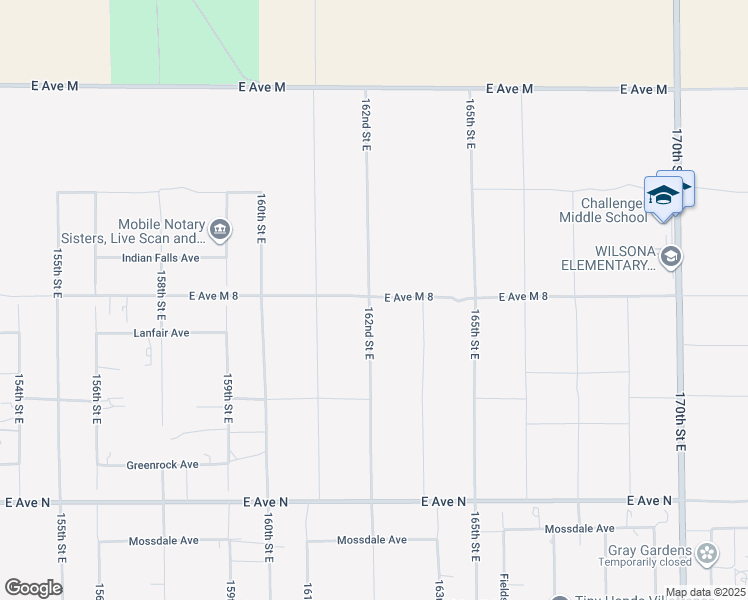 map of restaurants, bars, coffee shops, grocery stores, and more near 162nd Street East in Lancaster