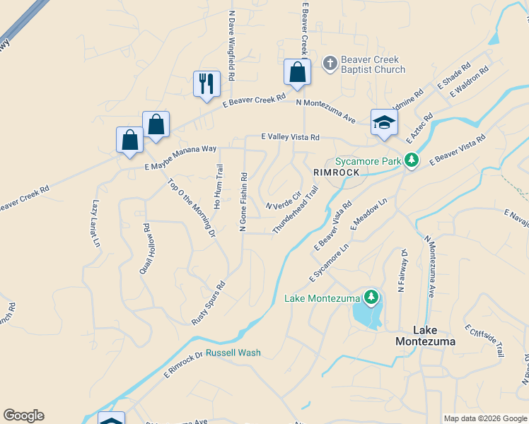 map of restaurants, bars, coffee shops, grocery stores, and more near 3625 Warrior Rest in Lake Montezuma