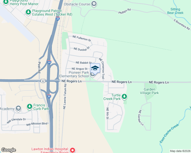 map of restaurants, bars, coffee shops, grocery stores, and more near 3005 Northeast Angus Place in Lawton