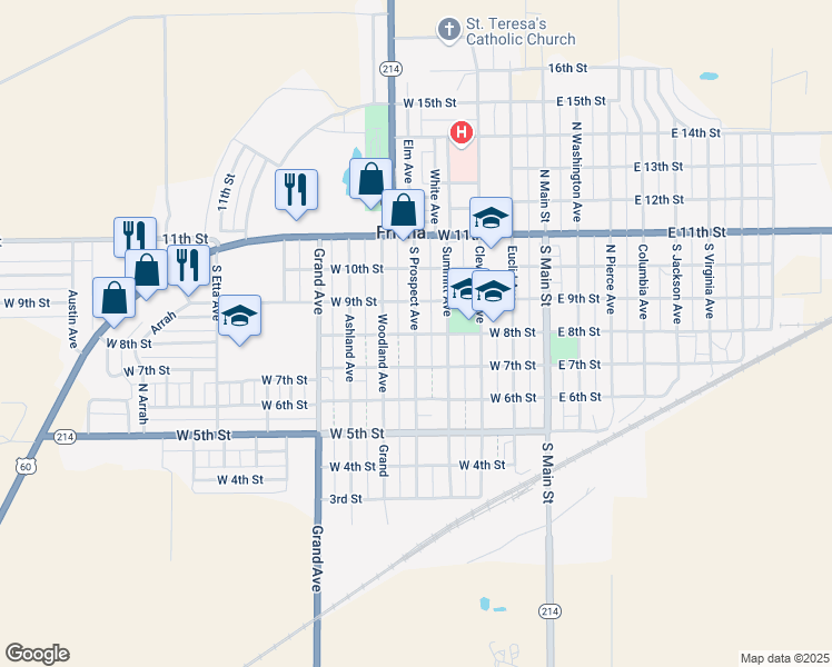 map of restaurants, bars, coffee shops, grocery stores, and more near 798 South Prospect Avenue in Friona