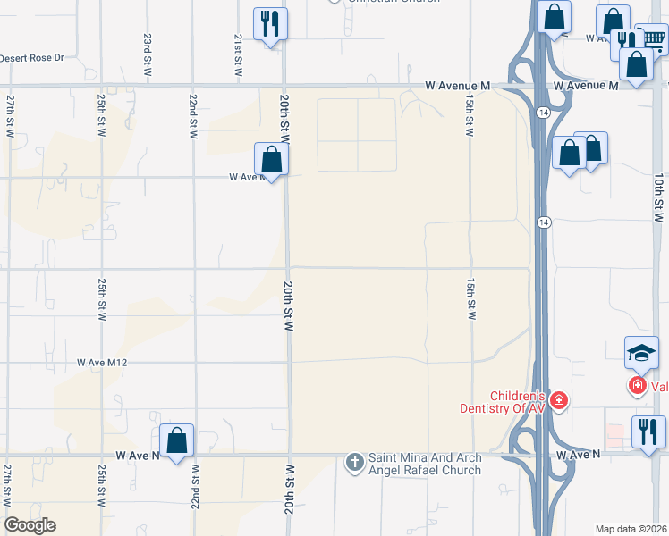 map of restaurants, bars, coffee shops, grocery stores, and more near 26 West Avenue M-8 in Palmdale