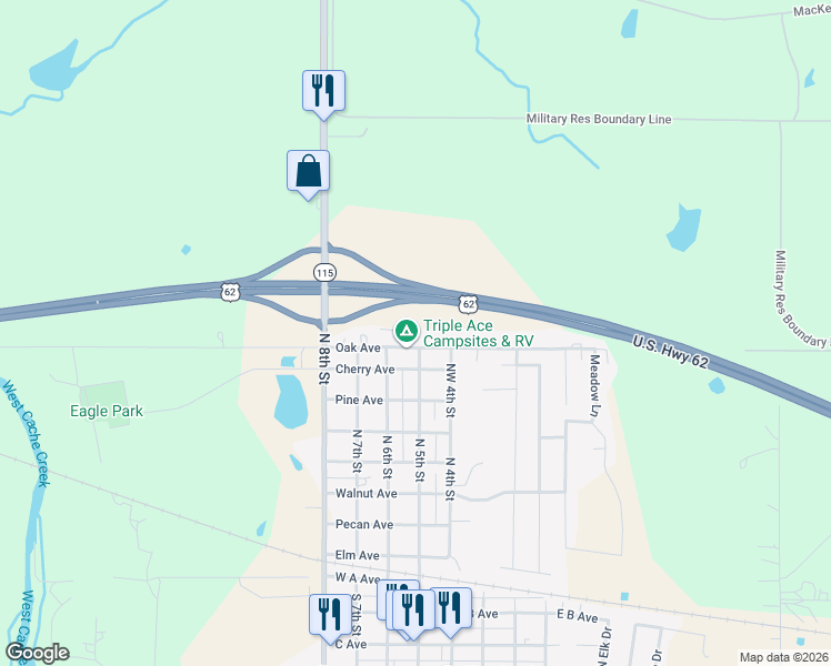 map of restaurants, bars, coffee shops, grocery stores, and more near 804 North 5th Street in Cache