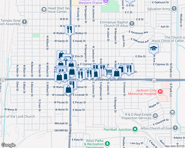 map of restaurants, bars, coffee shops, grocery stores, and more near 318 East Commerce Street in Altus