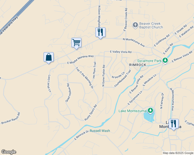 map of restaurants, bars, coffee shops, grocery stores, and more near 4735 Ho Hum Trail in Lake Montezuma