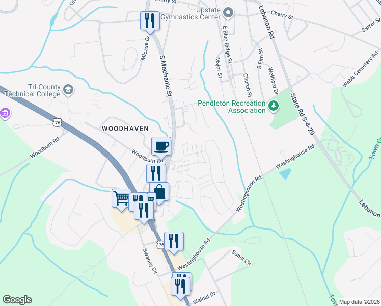 map of restaurants, bars, coffee shops, grocery stores, and more near 209 Crooked Cedar Way in Pendleton