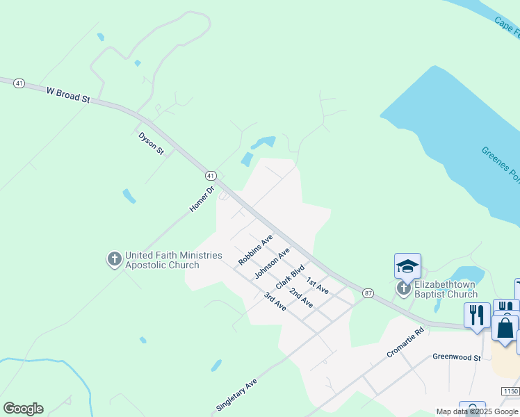 map of restaurants, bars, coffee shops, grocery stores, and more near 134 Harwood Street in Elizabethtown