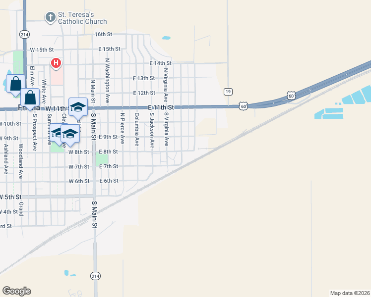 map of restaurants, bars, coffee shops, grocery stores, and more near 801-899 South Maple Avenue in Friona