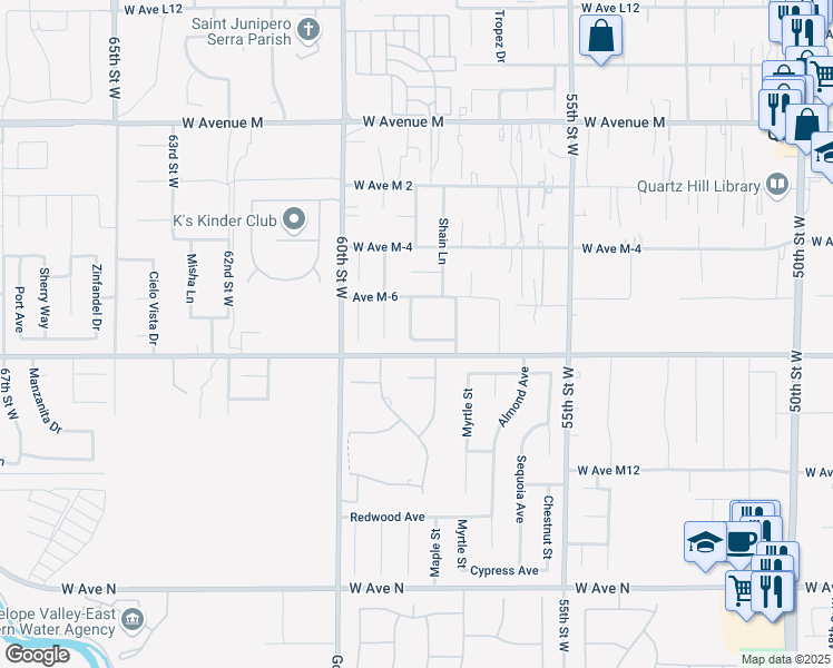 map of restaurants, bars, coffee shops, grocery stores, and more near 41624 Laidlaw Lane in Quartz Hill