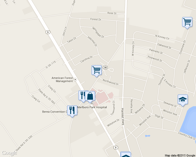 map of restaurants, bars, coffee shops, grocery stores, and more near 904 Oakwood Street in Bennettsville