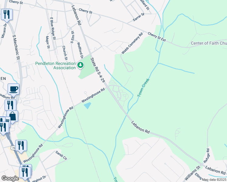 map of restaurants, bars, coffee shops, grocery stores, and more near Maverick Drive in Pendleton