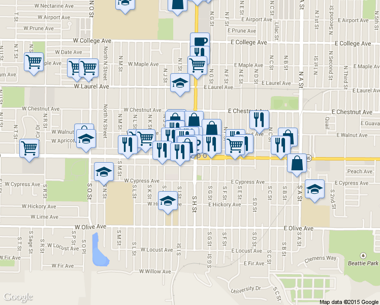 map of restaurants, bars, coffee shops, grocery stores, and more near 105 West Ocean Avenue in Lompoc