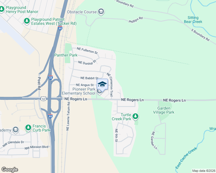 map of restaurants, bars, coffee shops, grocery stores, and more near 515 Northeast Angus Street in Lawton