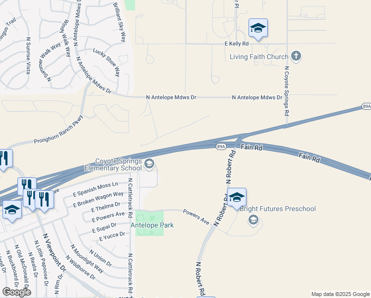 map of restaurants, bars, coffee shops, grocery stores, and more near Arizona 89A in Prescott Valley