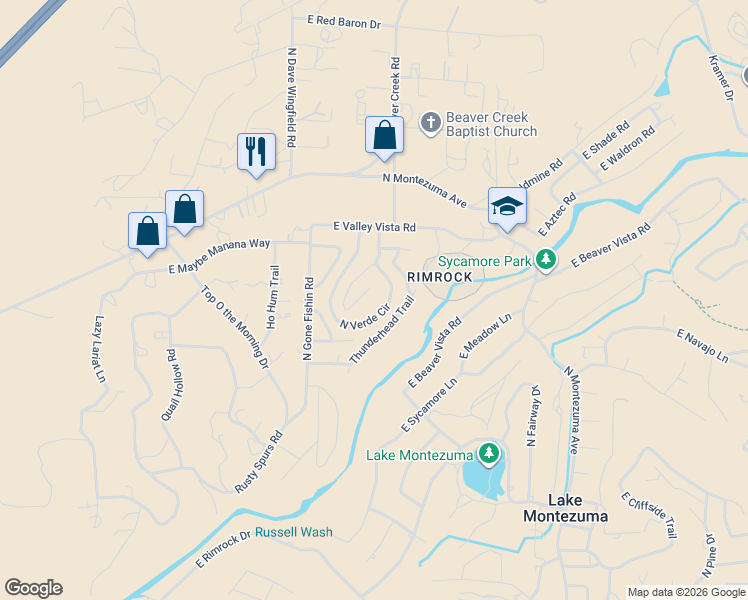 map of restaurants, bars, coffee shops, grocery stores, and more near 3705 Stardust Cir in Lake Montezuma