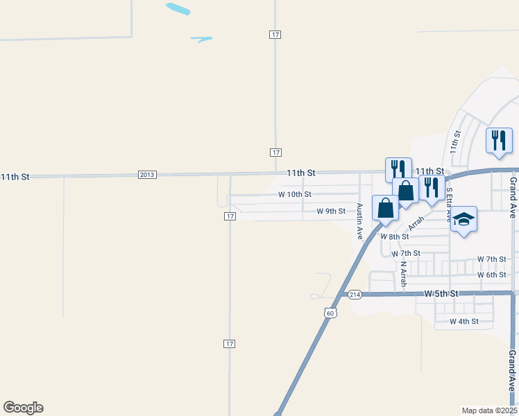map of restaurants, bars, coffee shops, grocery stores, and more near 1718 West 9th Street in Friona