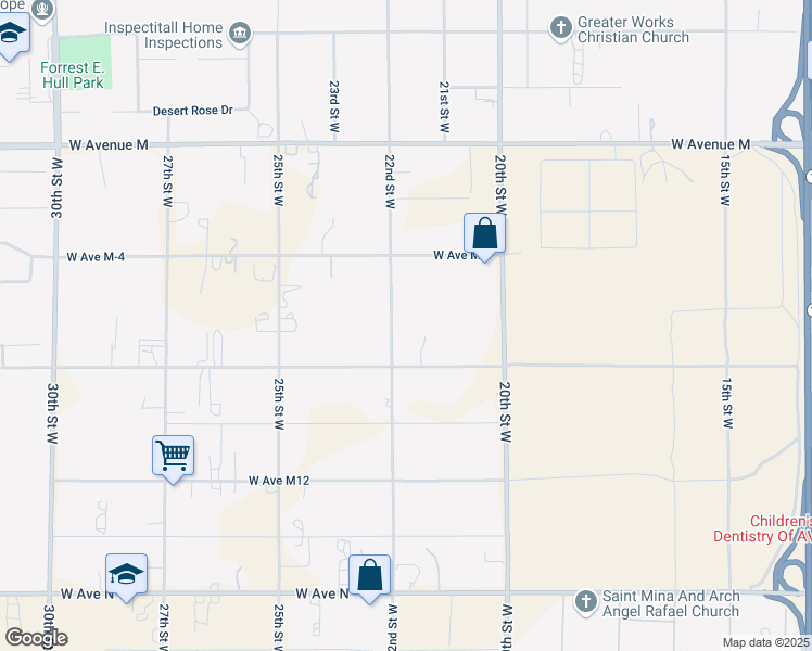 map of restaurants, bars, coffee shops, grocery stores, and more near 41654 22nd Street West in Palmdale