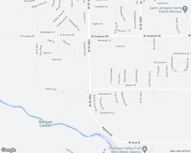 map of restaurants, bars, coffee shops, grocery stores, and more near 41648 Retsina Street in Palmdale