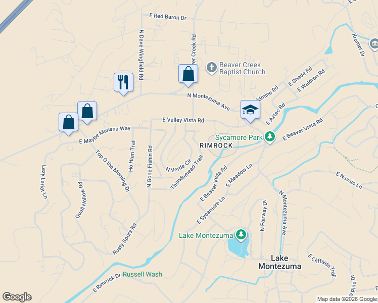map of restaurants, bars, coffee shops, grocery stores, and more near 3705 Stardust Circle in Lake Montezuma