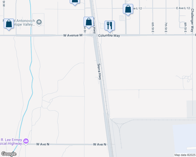 map of restaurants, bars, coffee shops, grocery stores, and more near Sierra Court in Palmdale