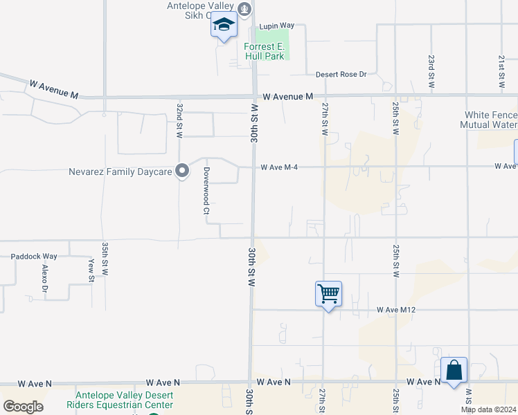 map of restaurants, bars, coffee shops, grocery stores, and more near 41650 30th Street West in Palmdale