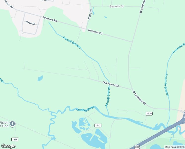 map of restaurants, bars, coffee shops, grocery stores, and more near Sanderson Road in Lumberton