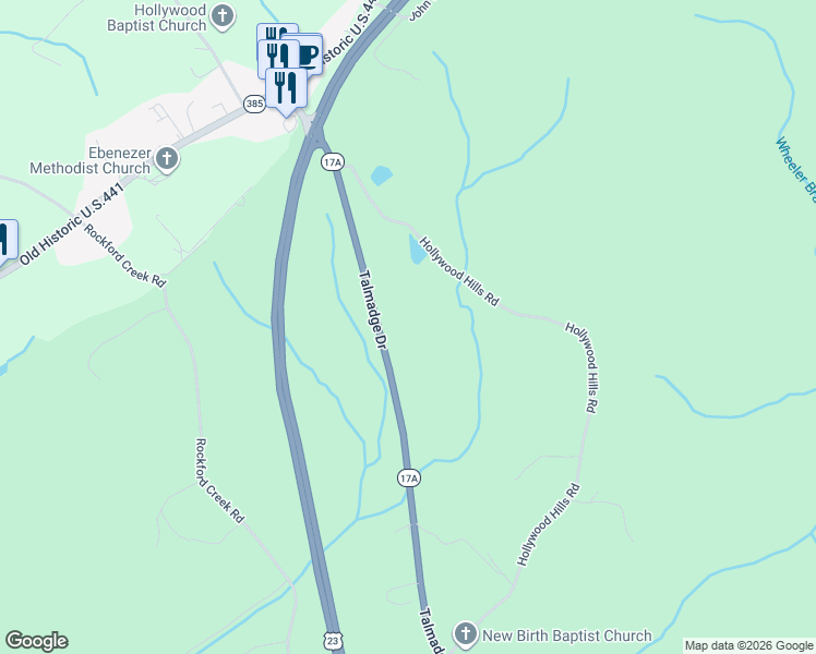 map of restaurants, bars, coffee shops, grocery stores, and more near 4475 Talmadge Drive in Clarkesville