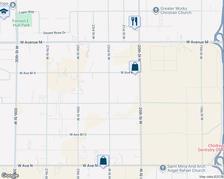 map of restaurants, bars, coffee shops, grocery stores, and more near 41654 22nd Street West in Palmdale