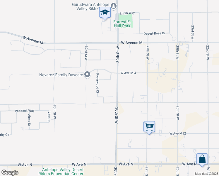 map of restaurants, bars, coffee shops, grocery stores, and more near 41705 30th Street West in Lancaster
