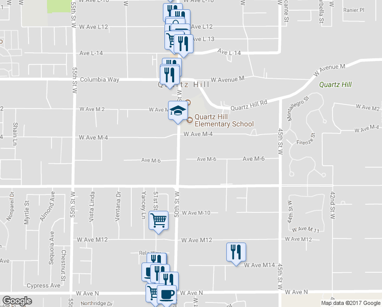 map of restaurants, bars, coffee shops, grocery stores, and more near 4835 Avenue M-6 in Quartz Hill