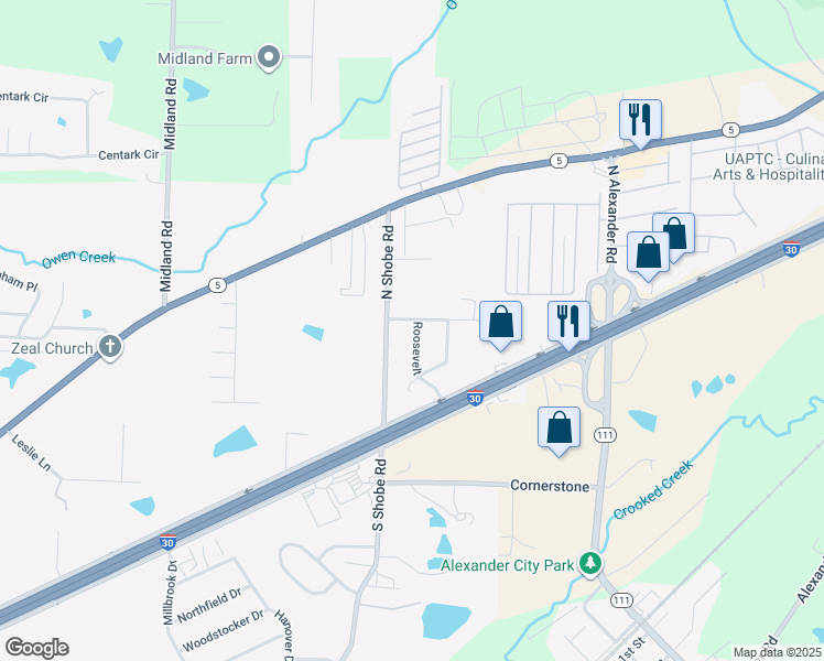 map of restaurants, bars, coffee shops, grocery stores, and more near 5017 Roosevelt in Alexander