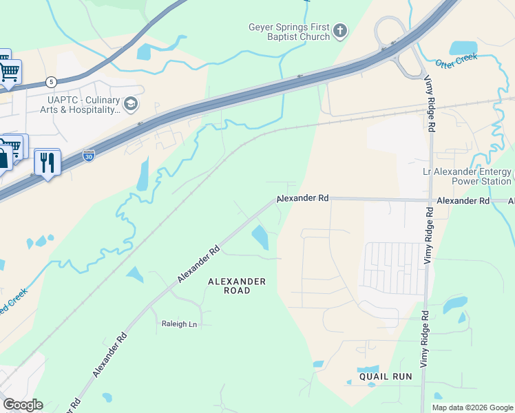 map of restaurants, bars, coffee shops, grocery stores, and more near 13316 Alexander Road in Alexander