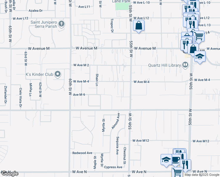 map of restaurants, bars, coffee shops, grocery stores, and more near Avenue M-4 in Los Angeles County