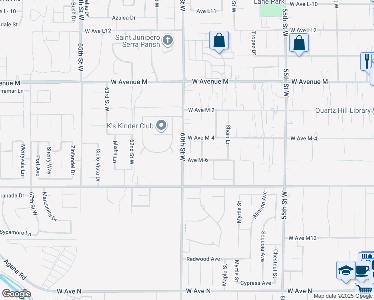 map of restaurants, bars, coffee shops, grocery stores, and more near 41719 Wayladn Court in Lancaster