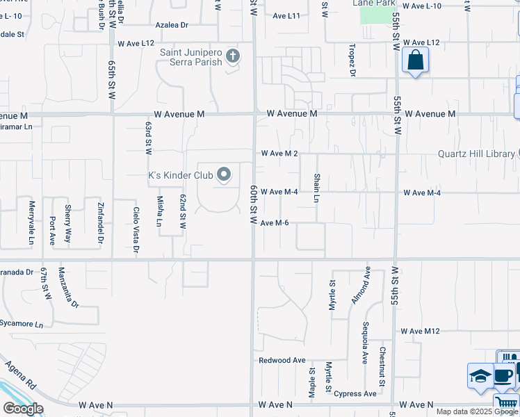 map of restaurants, bars, coffee shops, grocery stores, and more near 41719 Wayladn Court in Lancaster