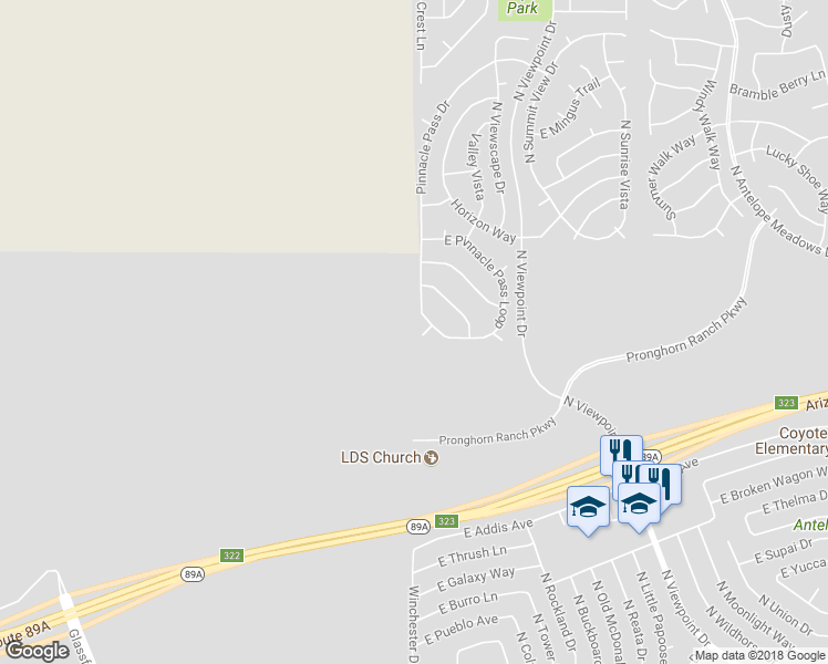 map of restaurants, bars, coffee shops, grocery stores, and more near 6794 North Sunset Court in Prescott Valley