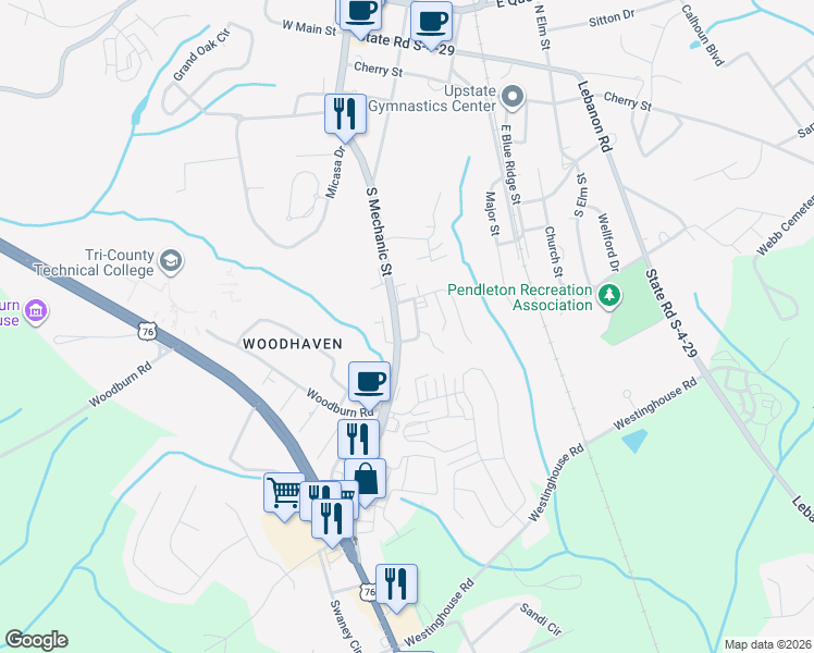 map of restaurants, bars, coffee shops, grocery stores, and more near 751 South Mechanic Street in Pendleton